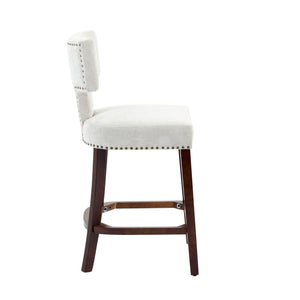 English Elm Mid Curved Backrest Bar Stools Set of 2 with Copper Nail Trim, High-Density Foam & Walnut Legs Beige W1143P296347