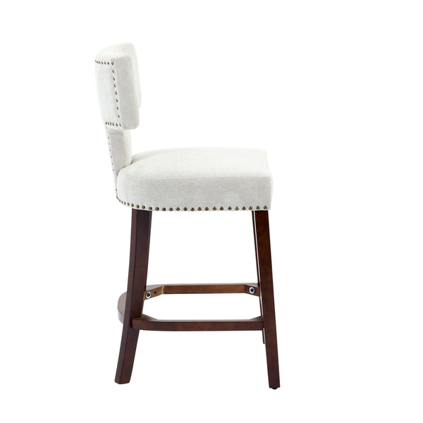 English Elm Mid Curved Backrest Bar Stools Set of 2 with Copper Nail Trim, High-Density Foam & Walnut Legs Beige W1143P296347