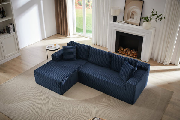 English Elm L-Shaped Cloud Sectional Sofa - Deep Comfort Modular Sleeper, No Assembly, Blue Corduroy Design For All Spaces W2339P294928