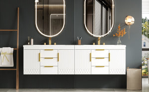 English Elm 72'' Wall Mounted Bathroom Vanity with 4 Drawers & Double Cabinets, Waterproof MDF, Smooth Slide Rails White N710SS00009K
