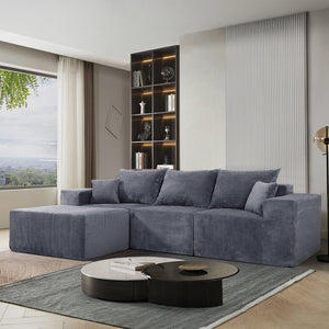 English Elm 4-Piece Modular L-Shaped Sectional Sofa with Corduroy Upholstery, Convertible Chaise, Pillows Included Grey W3163S00037