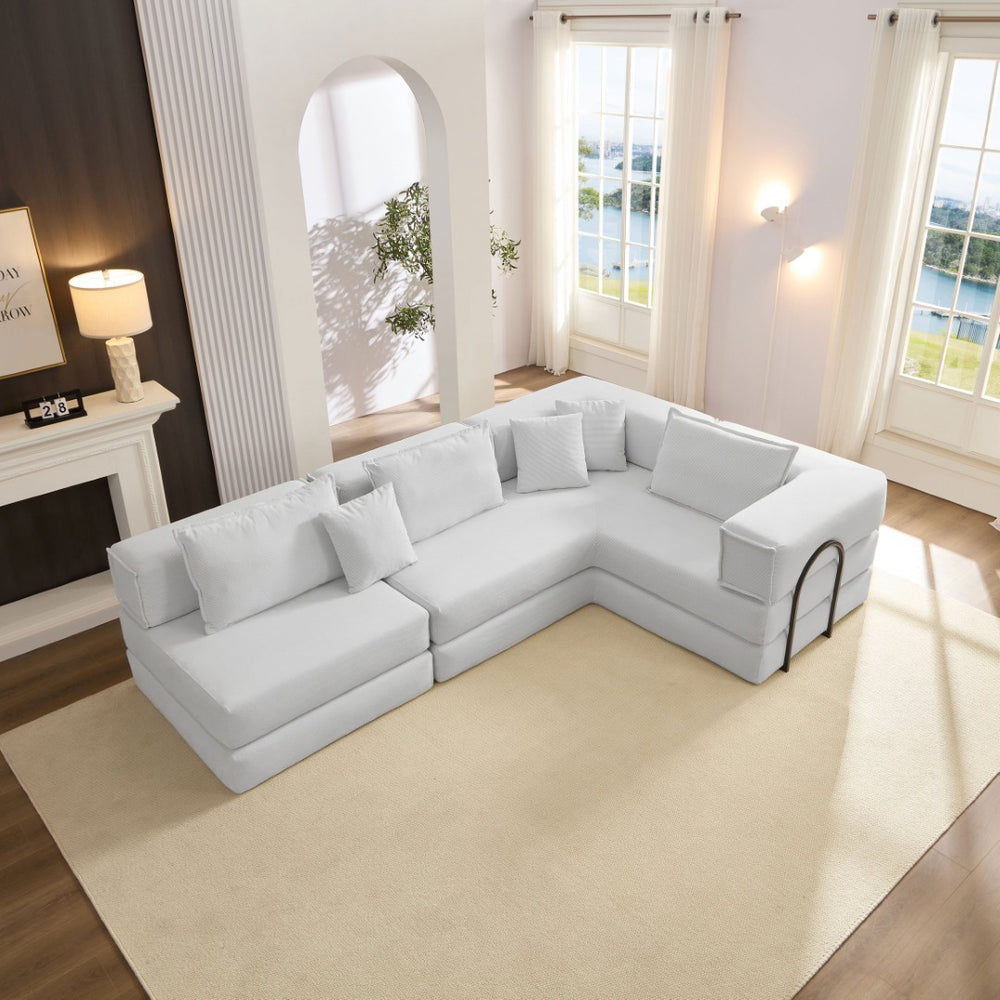 English Elm Oversized Corduroy Modular Sectional Sofa Low Profile Floor Lounge with Six Pillows W1885S00040