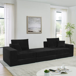 English Elm Modular Cloud Sectional Sofa with Corduroy Upholstery, Deep-Seat Sleeper Loveseat, Removable Ottoman, No-Assembly Comfort and Customizable Configuration Black W1117P357545