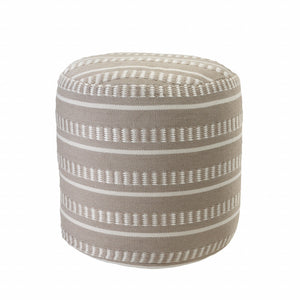 Homeroots 20" Brown Polyester Round Striped Indoor Outdoor Pouf Ottoman Taupe,White  517433