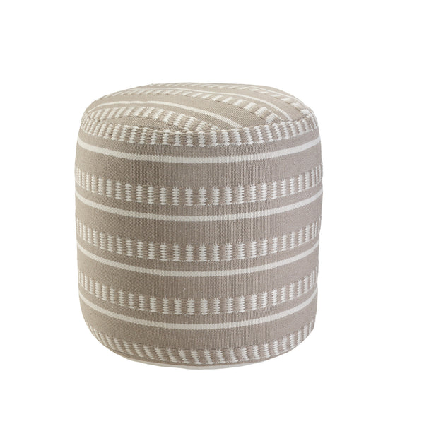 Homeroots 20" Brown Polyester Round Striped Indoor Outdoor Pouf Ottoman Taupe,White  517433