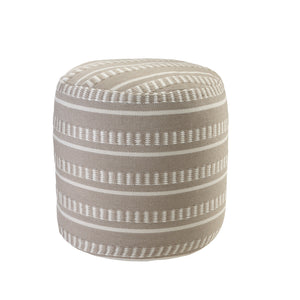Homeroots 20" Brown Polyester Round Striped Indoor Outdoor Pouf Ottoman Taupe,White  517433