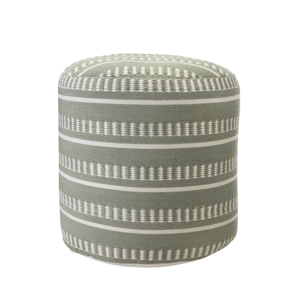 Homeroots 20" Green Polyester Round Striped Indoor Outdoor Pouf Ottoman Sage Green,White  517434
