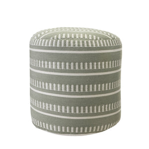 Homeroots 20" Green Polyester Round Striped Indoor Outdoor Pouf Ottoman Sage Green,White  517434