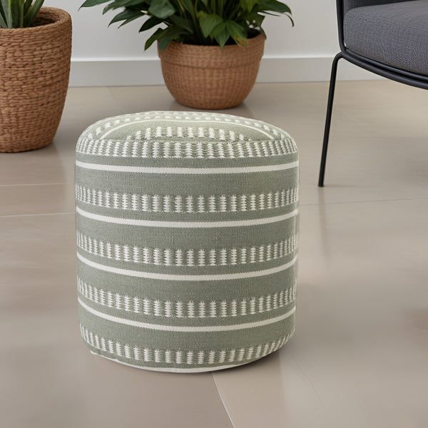 Homeroots 20" Green Polyester Round Striped Indoor Outdoor Pouf Ottoman Sage Green,White  517434