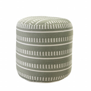 Homeroots 20" Green Polyester Round Striped Indoor Outdoor Pouf Ottoman Sage Green,White  517434