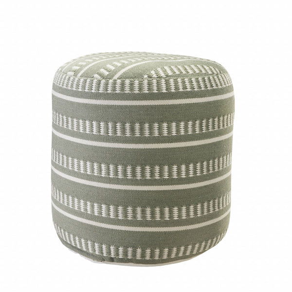 Homeroots 20" Green Polyester Round Striped Indoor Outdoor Pouf Ottoman Sage Green,White  517434