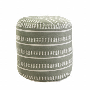Homeroots 20" Green Polyester Round Striped Indoor Outdoor Pouf Ottoman Sage Green,White  517434