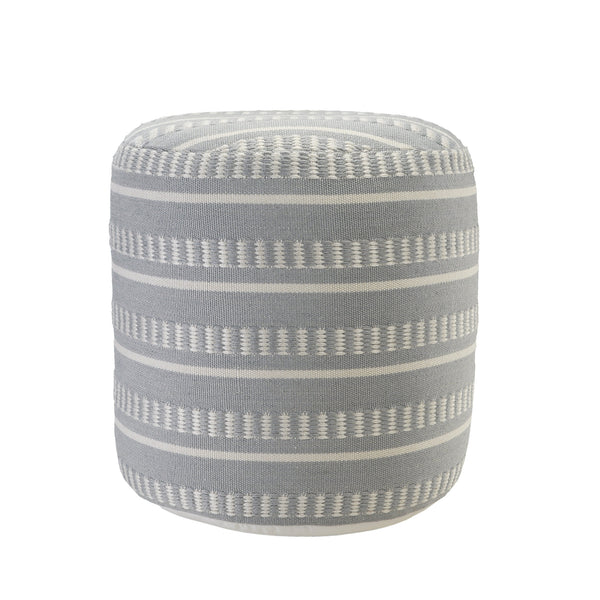 Homeroots 20" Blue Polyester Round Striped Indoor Outdoor Pouf Ottoman Slate Blue,Gray,White  517435
