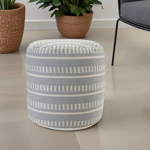 Homeroots 20" Blue Polyester Round Striped Indoor Outdoor Pouf Ottoman Slate Blue,Gray,White  517435