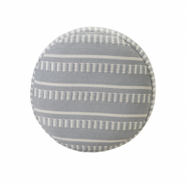 Homeroots 20" Blue Polyester Round Striped Indoor Outdoor Pouf Ottoman Slate Blue,Gray,White  517435