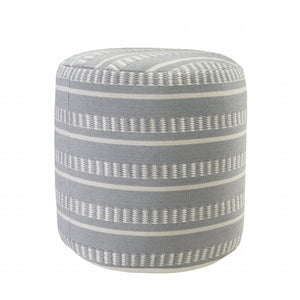 Homeroots 20" Blue Polyester Round Striped Indoor Outdoor Pouf Ottoman Slate Blue,Gray,White  517435
