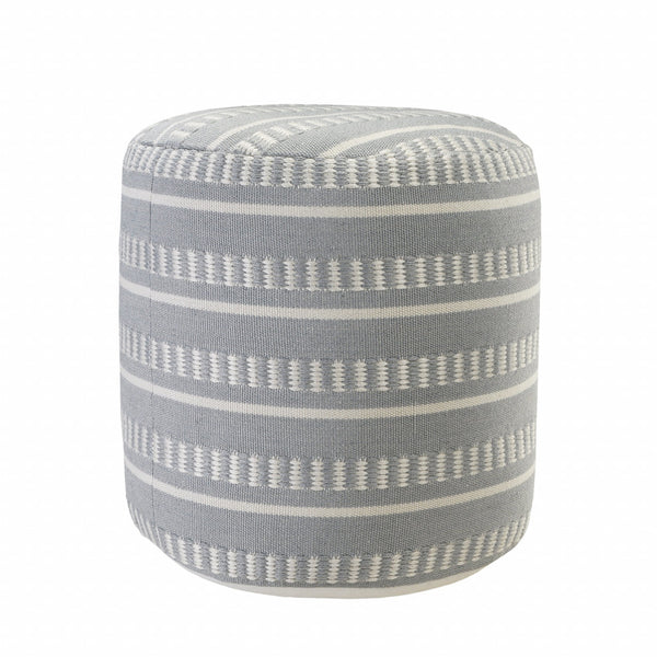 Homeroots 20" Blue Polyester Round Striped Indoor Outdoor Pouf Ottoman Slate Blue,Gray,White  517435