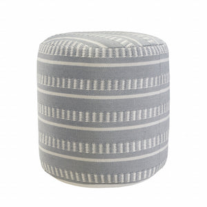 Homeroots 20" Blue Polyester Round Striped Indoor Outdoor Pouf Ottoman Slate Blue,Gray,White  517435