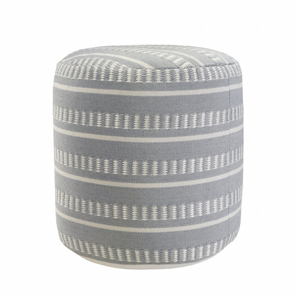 Homeroots 20" Blue Polyester Round Striped Indoor Outdoor Pouf Ottoman Slate Blue,Gray,White  517435