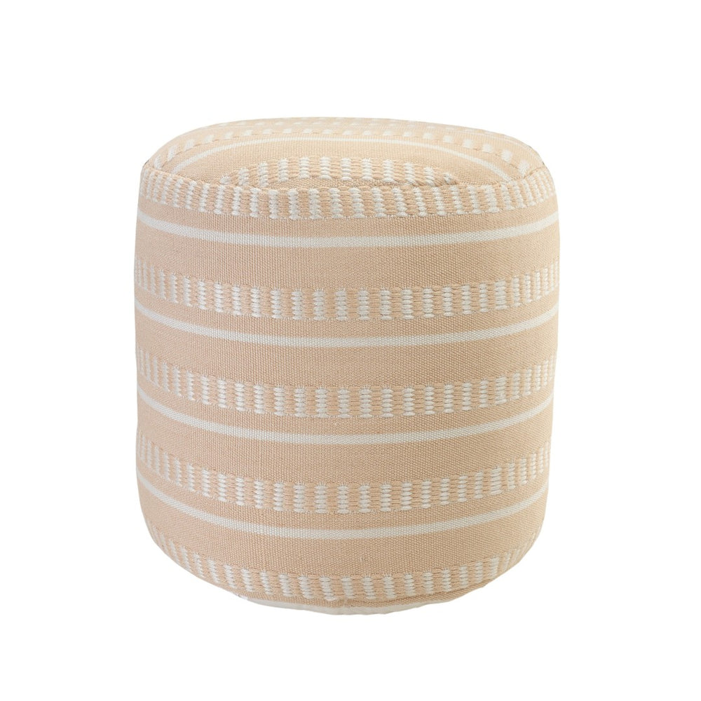 HomeRoots 20" Brown Striped Pouf Ottoman - Versatile Indoor/Outdoor Accent, Comfortable Footrest or Extra Seat Peach/White 517436