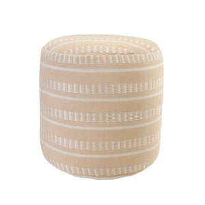 Homeroots 20" Orange Polyester Round Striped Indoor Outdoor Pouf Ottoman Peach,White  517436