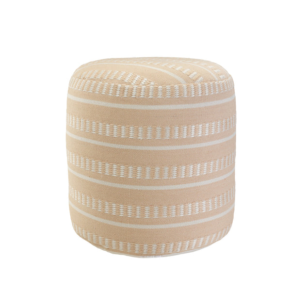 Homeroots 20" Orange Polyester Round Striped Indoor Outdoor Pouf Ottoman Peach,White  517436
