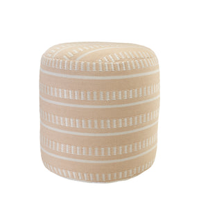Homeroots 20" Orange Polyester Round Striped Indoor Outdoor Pouf Ottoman Peach,White  517436
