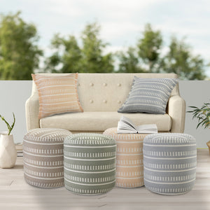 Homeroots 20" Orange Polyester Round Striped Indoor Outdoor Pouf Ottoman Peach,White  517436