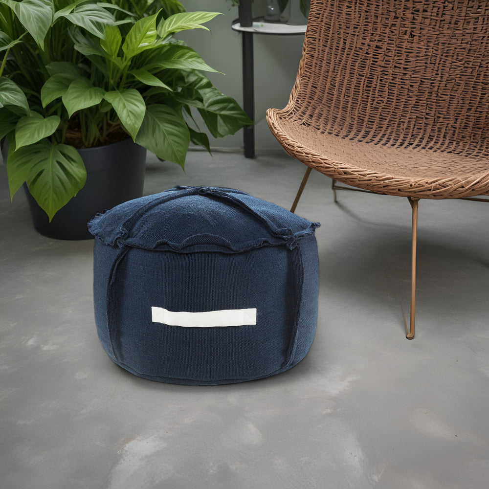 Homeroots 20" Blue Polyester Round Patchwork Indoor Outdoor Pouf Ottoman   517437