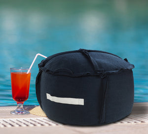 Homeroots 20" Blue Polyester Round Patchwork Indoor Outdoor Pouf Ottoman   517437