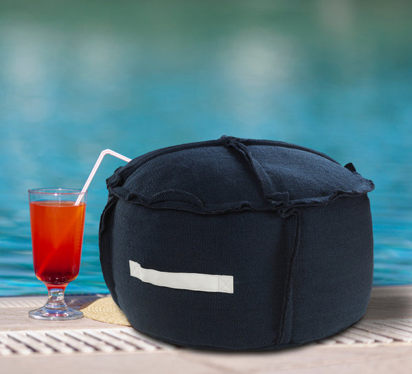 Homeroots 20" Blue Polyester Round Patchwork Indoor Outdoor Pouf Ottoman   517437