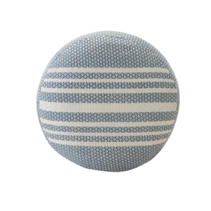 Homeroots 20" Blue Polyester Round Striped Indoor Outdoor Pouf Ottoman   517438