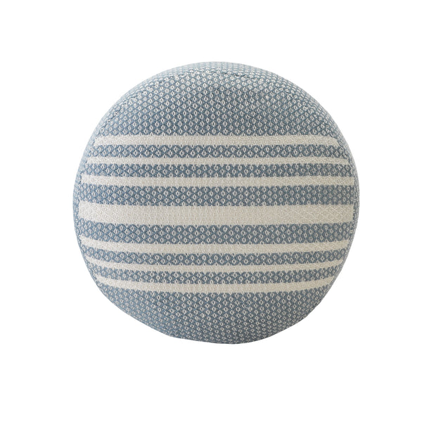 Homeroots 20" Blue Polyester Round Striped Indoor Outdoor Pouf Ottoman   517438