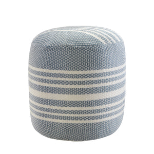 Homeroots 20" Blue Polyester Round Striped Indoor Outdoor Pouf Ottoman   517438