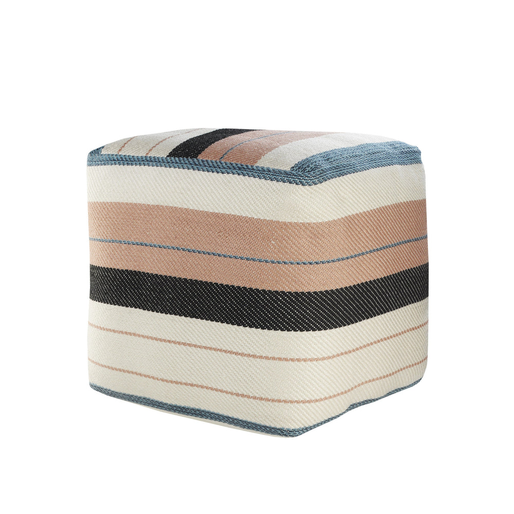 Homeroots 20" White Polyester Striped Indoor Outdoor Pouf Ottoman   517439