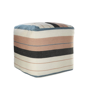 Homeroots 20" White Polyester Striped Indoor Outdoor Pouf Ottoman   517439