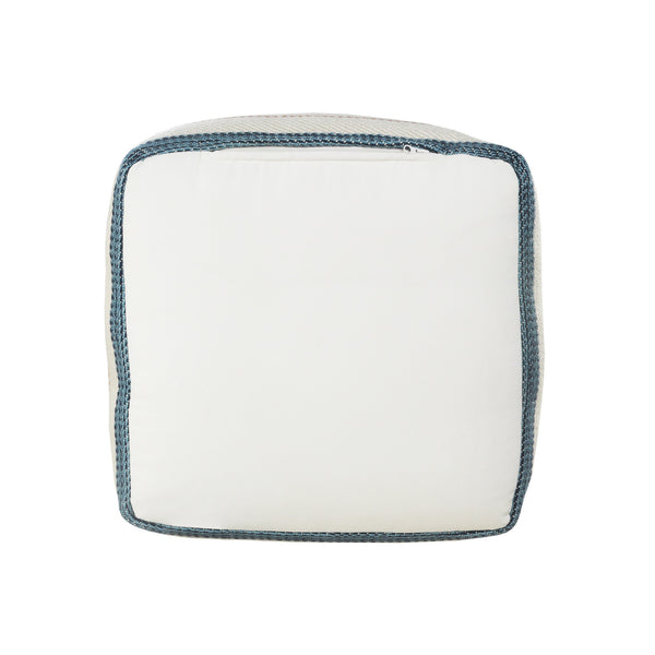 Homeroots 20" White Polyester Striped Indoor Outdoor Pouf Ottoman   517439