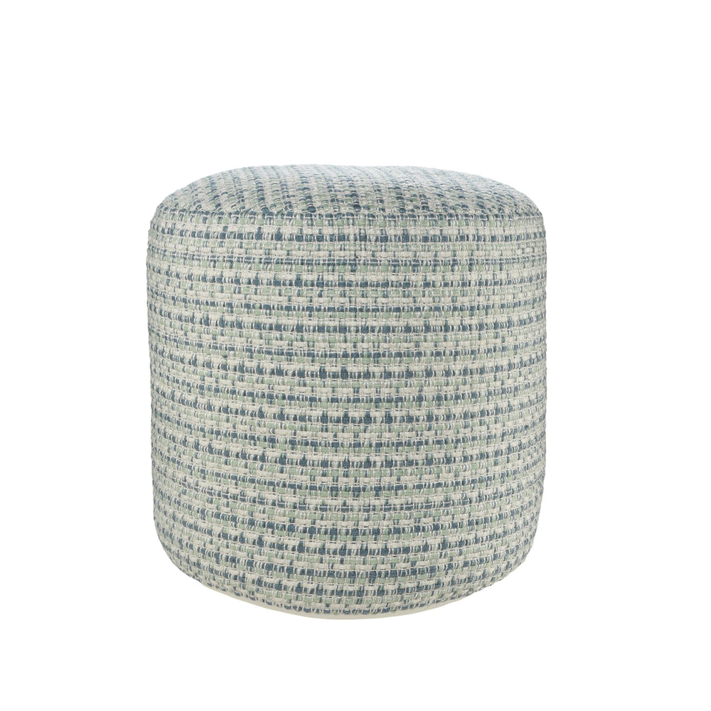 Homeroots 20" Blue Polyester Round Geometric Indoor Outdoor Pouf Ottoman   517440
