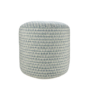 Homeroots 20" Blue Polyester Round Geometric Indoor Outdoor Pouf Ottoman   517440