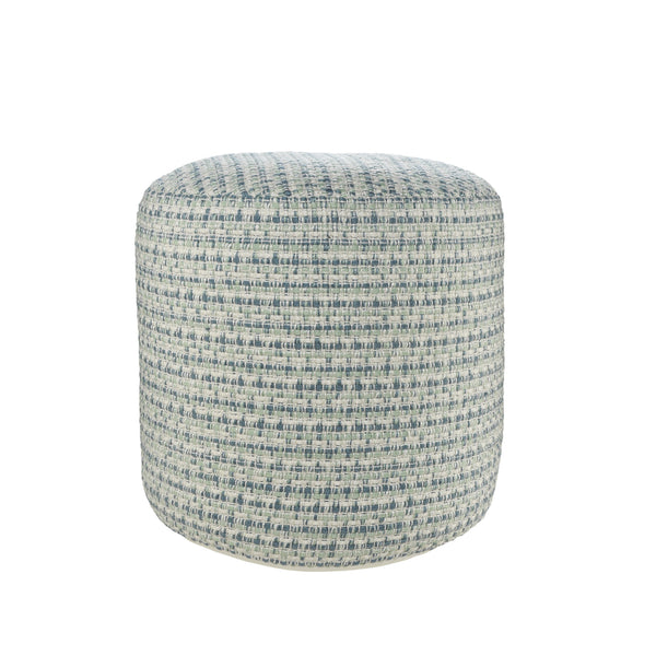 Homeroots 20" Blue Polyester Round Geometric Indoor Outdoor Pouf Ottoman   517440