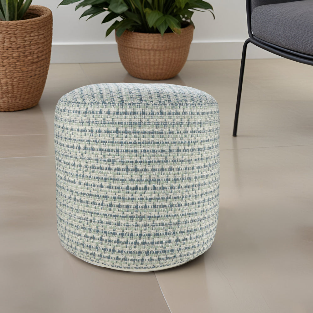 Homeroots 20" Blue Polyester Round Geometric Indoor Outdoor Pouf Ottoman   517440