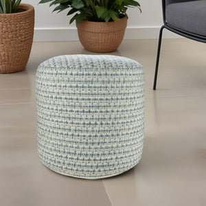 Homeroots 20" Blue Polyester Round Geometric Indoor Outdoor Pouf Ottoman   517440