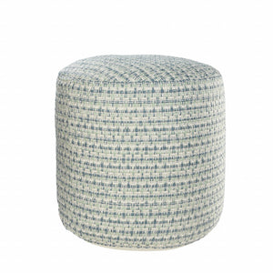 Homeroots 20" Blue Polyester Round Geometric Indoor Outdoor Pouf Ottoman   517440