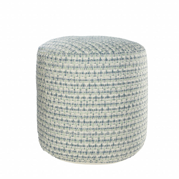 Homeroots 20" Blue Polyester Round Geometric Indoor Outdoor Pouf Ottoman   517440