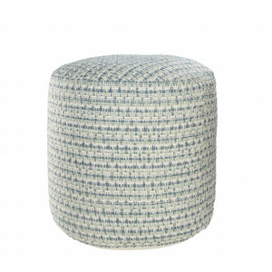 Homeroots 20" Blue Polyester Round Geometric Indoor Outdoor Pouf Ottoman   517440