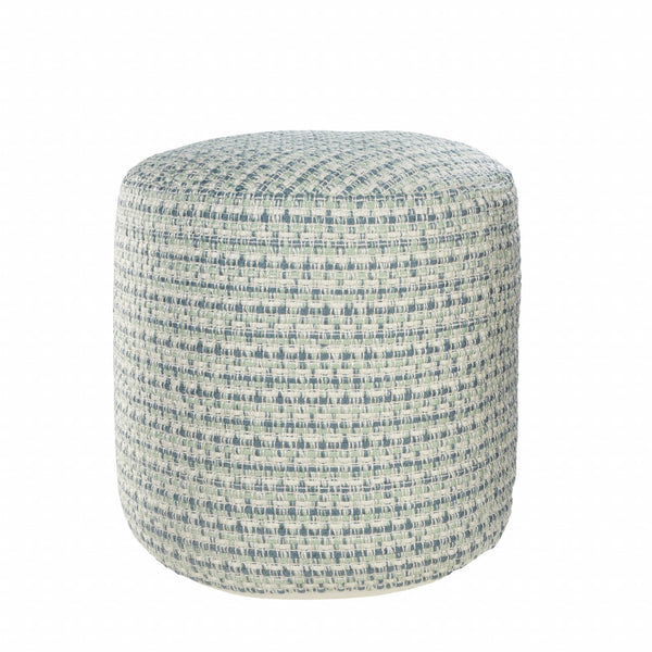 Homeroots 20" Blue Polyester Round Geometric Indoor Outdoor Pouf Ottoman   517440