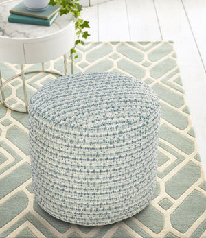Homeroots 20" Blue Polyester Round Geometric Indoor Outdoor Pouf Ottoman   517440