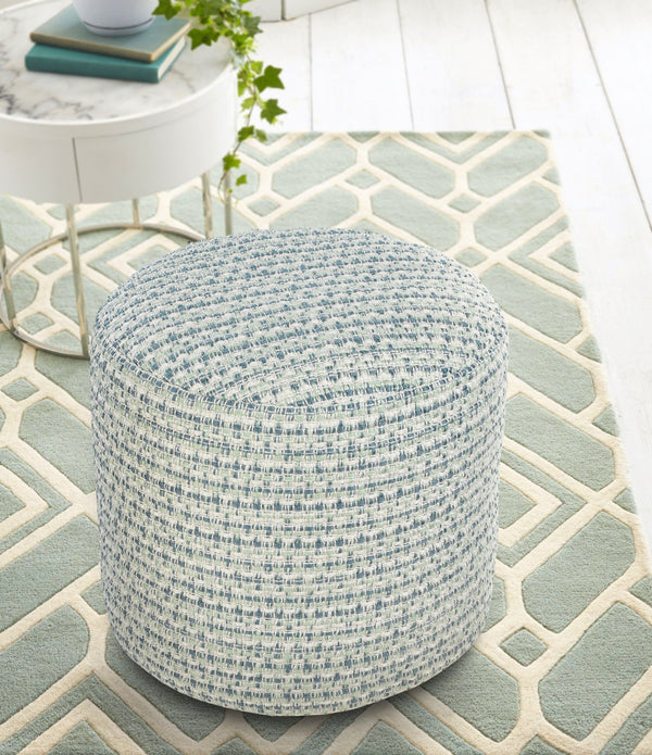 Homeroots 20" Blue Polyester Round Geometric Indoor Outdoor Pouf Ottoman   517440