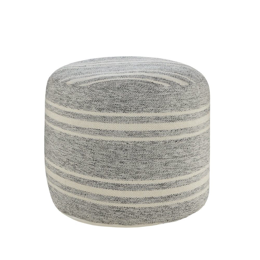 Homeroots 18" Gray Polyester Round Striped Indoor Outdoor Pouf Ottoman   517441