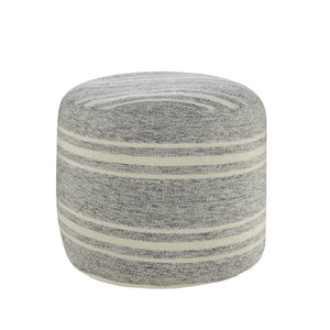 Homeroots 18" Gray Polyester Round Striped Indoor Outdoor Pouf Ottoman   517441